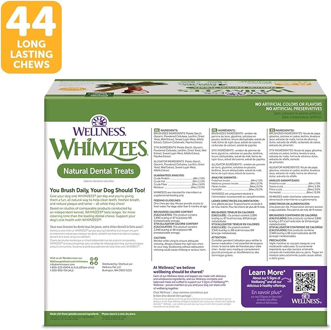 WHIMZEES Wellness Value Box Dog Dental Treats, Medium Size (44 Count)