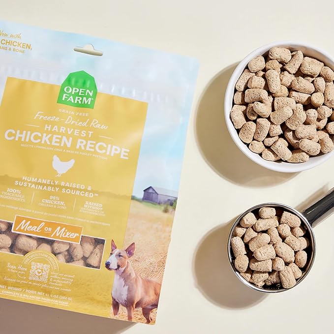 Open Farm Freeze Dried Raw Dog Food, Humanely Raised Meat Recipe with Non-GMO Superfoods and No Artificial Flavors or Preservatives (3.5 Ounce (Pack of 1), Harvest Chicken Recipe)
