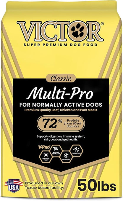 VICTOR Super Premium Dog Food – Multi-Pro Dry Canine Food – Gluten Free Dog Kibble with Beef, Chicken and Pork Protein for Normally Active Dogs – All Breeds and All Life Stages, 50 lb
