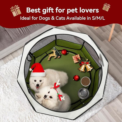 PETSFIT Portable Dog Playpen,36" Dog Play Pen Indoors with Removable Waterproof Mat & Zippered Roof | RV, Camping, Travel Dog Pen | Whelping & Cat Observation Space(36" L x 36" W x 21" H)