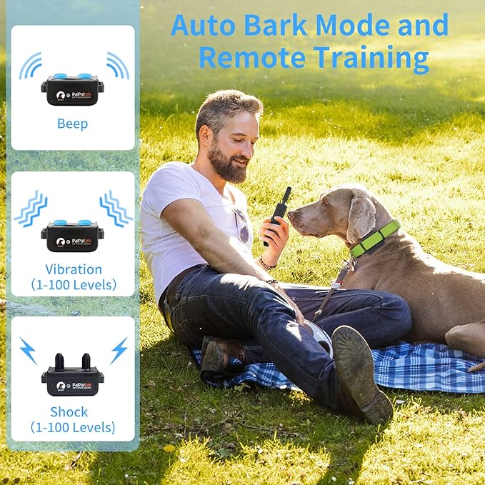 PaiPaitek Automatic Bark Collar with Remote for Large Dog, Up to 3300ft Range Bark and Training Collar Combo, 100% Waterproof Dog Bark Shock Collar with Flashlight