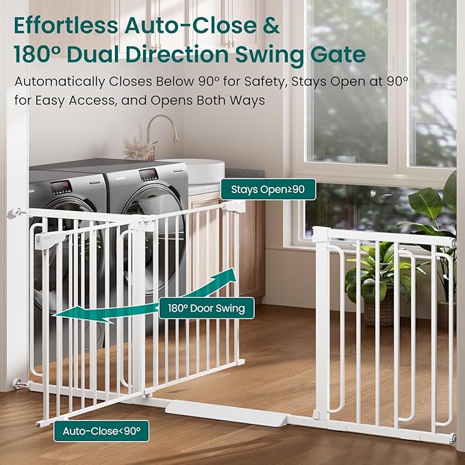 Cumbor 29.7-51.5" Baby Gate (White) & 36.6-69" Extra Wide Dog Gate (White) for Stairs, Doorways & Hallways