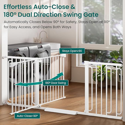 Cumbor 29.7-51.5" Baby Gate (White) & 36.6-69" Extra Wide Dog Gate (White) for Stairs, Doorways & Hallways