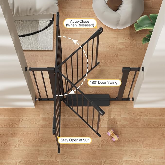 Cumbor 29.7-40.6" Baby Gate for Stairs, Mom's Choice Awards Winner-Dog Gate for Doorways, Pressure Mounted Auto-Close Pet Gates for Dogs Indoor, Safety Child Gate with Easy Walk Thru Door, Black