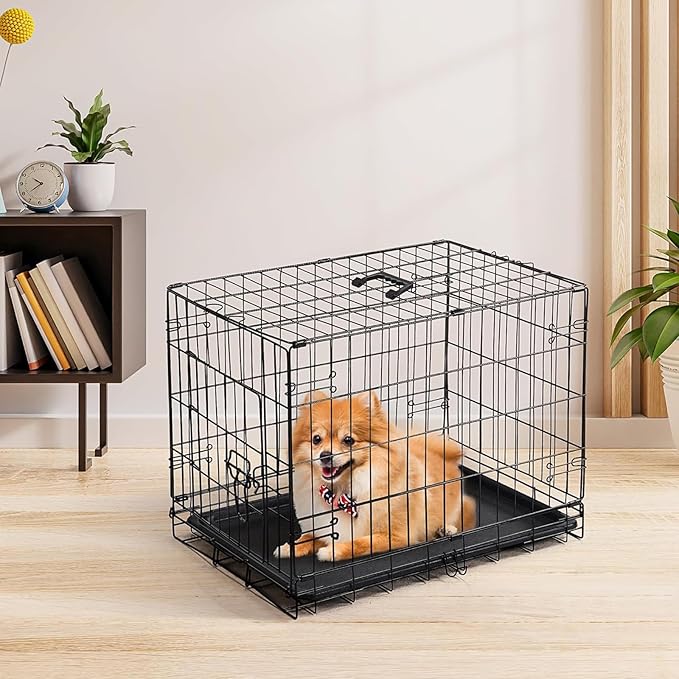 Dog Crate - Single Door 30 Inch Portable Puppy Dog Cage, Metal Wire Pet Kennel with Secure Lock, Leak-Proof Pan Tray, Foldable Design for Dogs Pets Indoor Training and Outdoor Trave