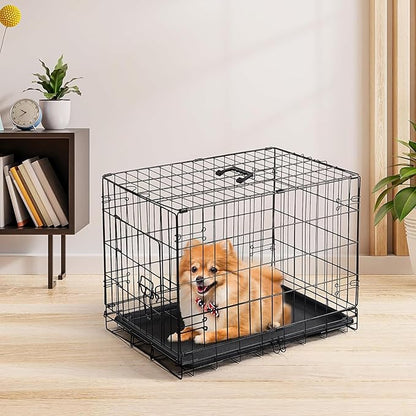 Dog Crate - Single Door 30 Inch Portable Puppy Dog Cage, Metal Wire Pet Kennel with Secure Lock, Leak-Proof Pan Tray, Foldable Design for Dogs Pets Indoor Training and Outdoor Trave