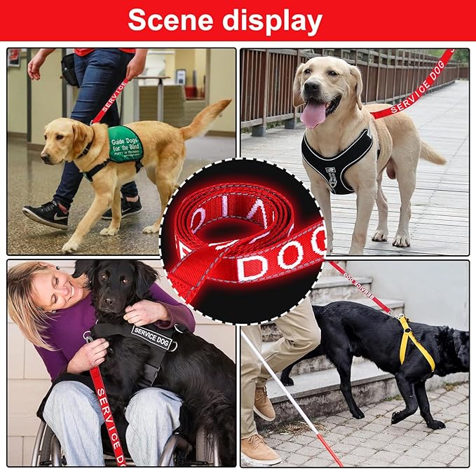 YeeBeny Service Dog Leash, Emotional Support Leash with Neoprene Handle and Reflective Lettering, Service Dog Stuff for Vest for Harnesses, Vests or Collars,Red