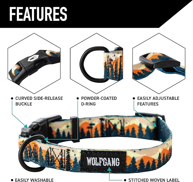 Wolfgang Heavy Duty Martingale Dog Collar with Quick Release Nylon Buckle for Walking & Training, Overland Print, Small