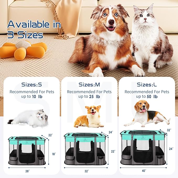 40x32x24 Inches Dog Playpen,Pet Playpen,Foldable Puppy Cat Playpen,Portable Exercise Kennel Tent Crate,Water-Resistant Breathable Shade Cover,Indoor Outdoor Travel Camping Use for Small Animals(L)