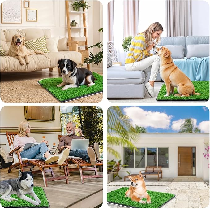 Dog Grass Mat with Pee Pad 32×23", Medium Dog Litter Box Indoor Artificial Turf Grass Porch Waterproof Patio Potty Tray for Doggie Reusable Washable Pads and Lawn for Replacement for Puppy Training