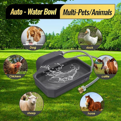 FICUSWIN 135OZ Automatic Water Dispenser for Large Dogs Patented Outdoor Dog Water Bowl Dispenser Automatic Dog Feeder Fit 3/4'' GHT Faucet Dog Waterer Include Water Hose Extra-Large Drinking Area