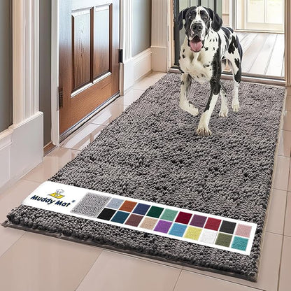 Muddy Mat® | Super Absorbent Door Mat Indoor, Microfiber Quick Dry Chenille Entryway Rug, Non-Slip Front Door Mat, Indoor Mats for Entryway, Machine Washable Pet Rug, Charcoal 24" x 120"