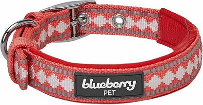 Blueberry Pet Reflective Jacquard Dog Collar with Neoprene Padding & Metal Buckle | Soft & Adjustable Safety Collar - Coral, Neck 13-16.5", for Medium Breed