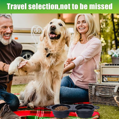 SLSON Collapsible Dog Dual Bowls Reinforced Rim 180 Degrees Flip Over Foldable Double Bowl with Lock Clips More Stable Dog Travel Bowls Pet Food Water Feeder (Black)