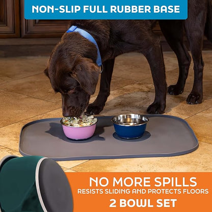 Master Pet Supply Stainless Steel Dog Bowls Set of 2 (16 Oz Each) with Non-Slip Rubber Base - Emerald Sea - Basic Dog Food Bowl Water & Food Bowls for Small Medium Large Dogs & Cats, Metal Dish