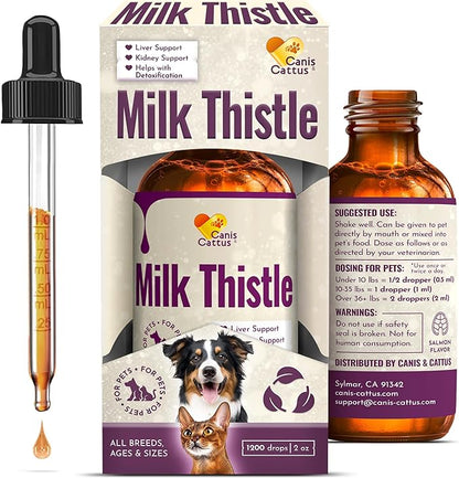 Canis&Cattus Milk Thistle for Dogs and Cats - Liver and Kidney Support for Pets – Salmon Flavor Drops for Daily Wellness – 2 oz