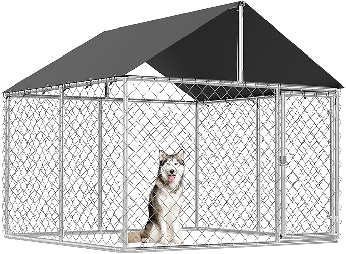 Petony Outdoor Dog Enclosure Heavy Duty Dog Kennel House Mesh Dog Big Cage Pet Kennel Steel Fence with Secure Lock