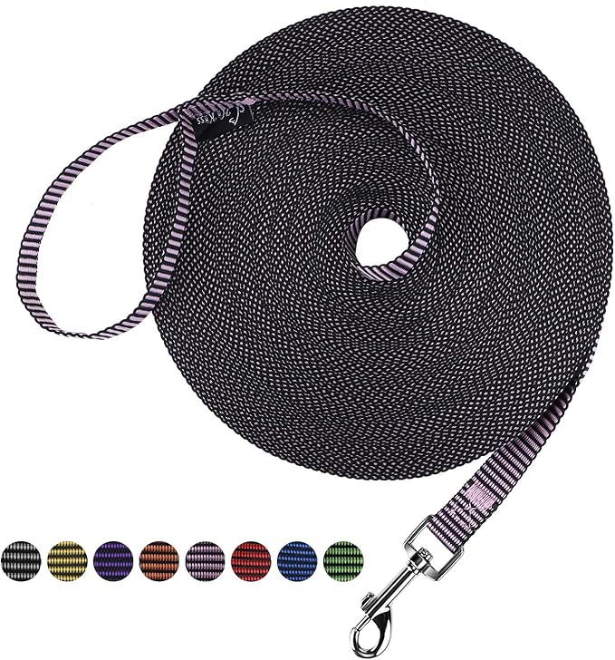 Hi Kiss Dog/Puppy Obedience Recall Training Agility Lead - 15ft 20ft 30ft 50ft 100ft Training Leash - Great for Training, Play, Camping, or Backyard(15ft,BL+PK)