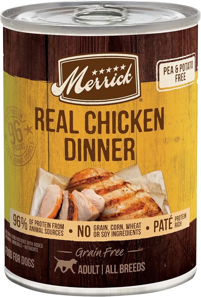 Merrick Grain Free Premium And Natural Canned Dog Food, Soft And Healthy Wet Recipe, Real Chicken Dinner - (Pack of 12) 12.7 oz. Cans