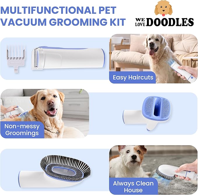 We Love Doodles 11-in-1 Dog Grooming Vacuum - Professional-Grade Dog Clippers, Lightweight Pet Vacuum Grooming Kit for Dogs at Home, for Long Hair & Non Shedding Dogs, Goldendoodles & Poodles