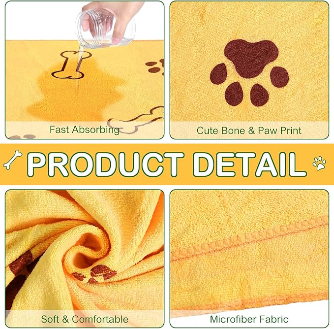 Chumia 8 Pcs Dog Towels for Drying Dogs Cats Pet Towels Bulk Puppy Microfiber Fast Drying Paw Bath Bathing Supplies Absorbent for Medium Pets(40 x 24 Inch,Dog Paw and Bone,Colorful)