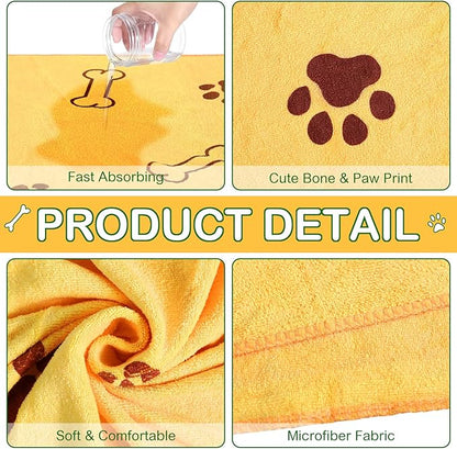 Chumia 8 Pcs Dog Towels for Drying Dogs Cats Pet Towels Bulk Puppy Microfiber Fast Drying Paw Bath Bathing Supplies Absorbent for Medium Pets(18 x 28 Inch,Dog Paw and Bone,Colorful)