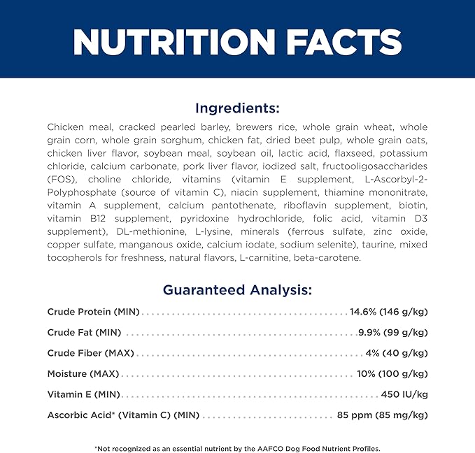 Hill's Science Diet Adult 7+ Small Bites Dry Dog Food, Chicken Meal, Barley, & Rice, 33 lb. Bag