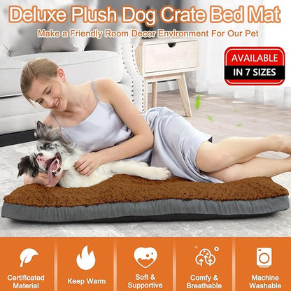 POCBLUE Washable Dog Beds for Crate, Small Plush Pet Mat for Cages, Anti-Slip Crate Pad for Outdoor/Indoor/Car Use, Comfy & Soft Kennel Pad for Dogs and Cats Up to 25 lbs, 23"x17", Brown