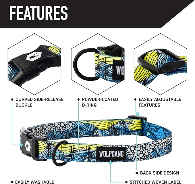 Wolfgang Heavy Duty Martingale Dog Collar with Quick Release Nylon Buckle for Walking & Training, DawnPatrol Print, Small