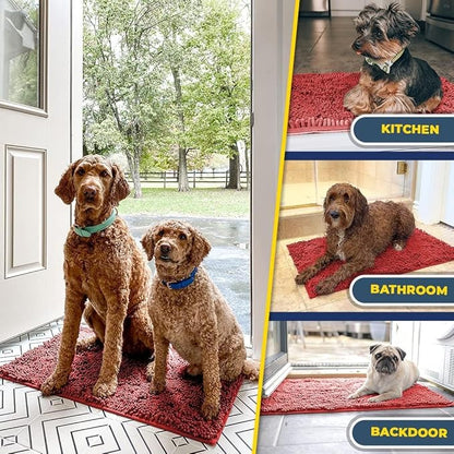 Muddy Mat® | Super Absorbent Door Mat Indoor, Microfiber Quick Dry Chenille Entryway Rug, Non-Slip Front Door Mat, Indoor Mats for Entryway, Machine Washable Pet Rug, Red 36"x60"