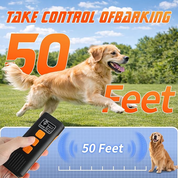Dog Bark Deterrent Device, 3X Anti Barking Device for Dogs, 4 Training Modes 50 FT Range Indoors Outdoors Behavior Correct Safe Rechargeable Compact Bark Control for Dogs with Flashlight