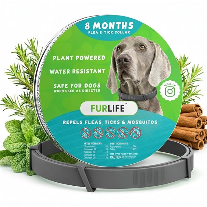 FurLife Flea and Tick Collar for Dogs – Waterproof Grey Dog Collar, Pet Supplies for Tick and Flea Prevention for Dogs, Safe for All Breeds