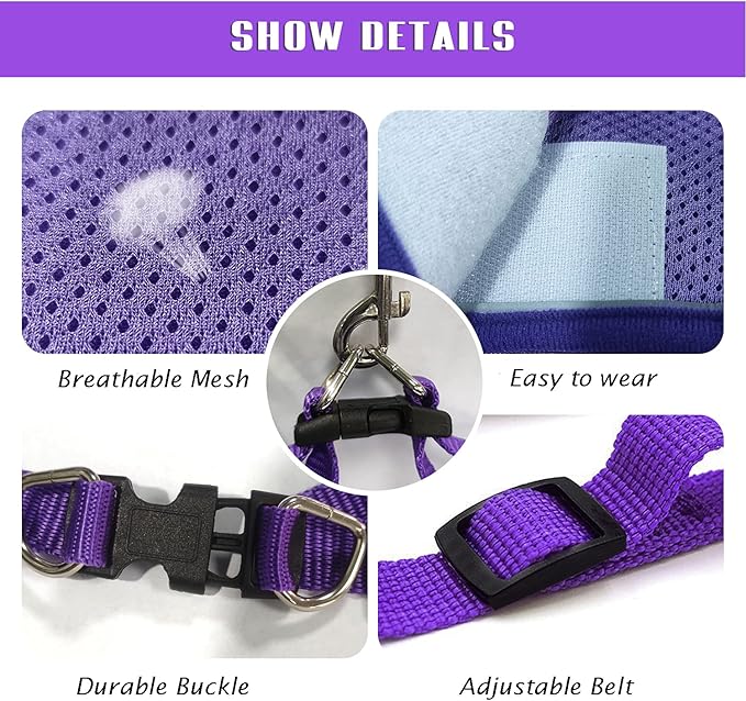 FEimaX Dog Harness and Leash Set, No-Pull Breathable Soft Mesh Puppy Vest Harness Reflective Adjustable Pet Harnesses for Small Medium Dogs and Cats - Outdoor Easy Control for Walking (M, Purple)