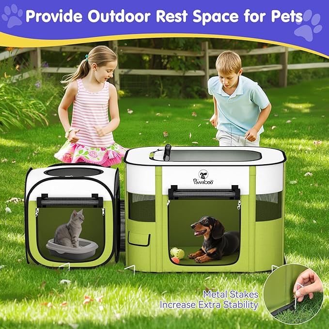 Pawaboo 2-in-1 Pet Playpen for Dog Cat, Portable Puppy Playpen with 600D Oxford, Divisible Pet Tent for Indoor and Outdoor Travel Use of Kitten and Puppy, Foldable Dog Enclosure