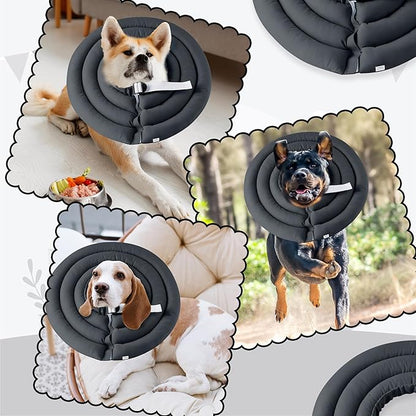 Soft Dog Cone Collar - Adjustable Recovery Cone for Medium Large Dogs After Surgery to Stop Licking, Waterproof Elizabethan Protective Neck Donut Collar Alternative for Pet (Grey, L)