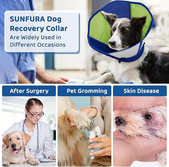 Cone for Dogs to Stop Licking - Soft Dog Cone with Double-Layer Design, Small Dog Cones Collar Alternative, Adjustable Pet Recovery Collar for Dogs After Surgery, Blue S