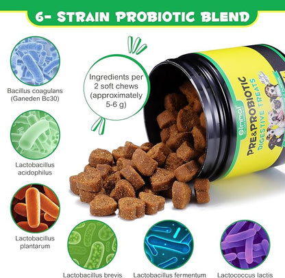 Probiotics for Dogs - Pre & Probiotic Digestive Treats for Dog, Support Gut Health, Seasonal Allergies, Itchy Ears, Dog Supplement Soft Chews, Immune Function Support for Dogs - 120pc/Duck Flavor