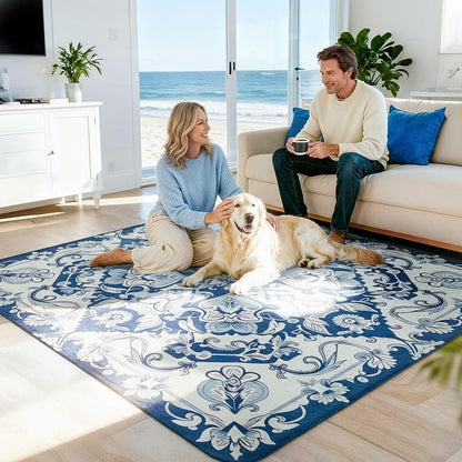 FXW Washable Pee Pads for Dogs, Leak-Proof & Non-Slip, Specifically Designed for Rollick/Homeplus 24inch 8 Panels Dog Playpen, 63" Square, Mandala Blue, 1 Pack