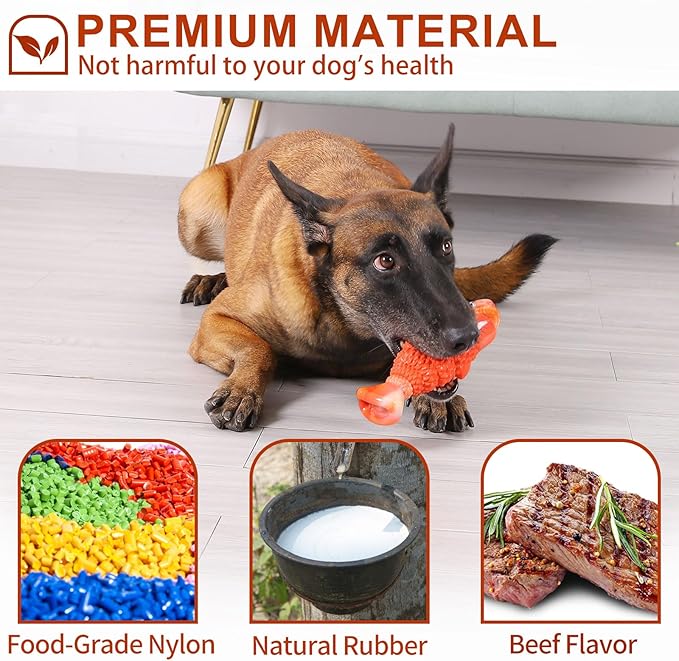 BoYoYo Indestructible Dog Toys for Aggressive Chewers Large Breeds, Durable Squeaky Toys for Super Chewers, Heavy Duty Tough Bone to Keep Them Busy, Interactive Dog Chew for Medium Breed