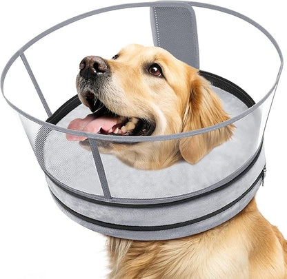 Sponge Dog Cone After Surgery, No Inflation Required Dog Donut Collar to Stop Licking, Inflatable Cone Alternatives for Large Pets, Soft Recovery Collar with Protective Shield (Grey, L)