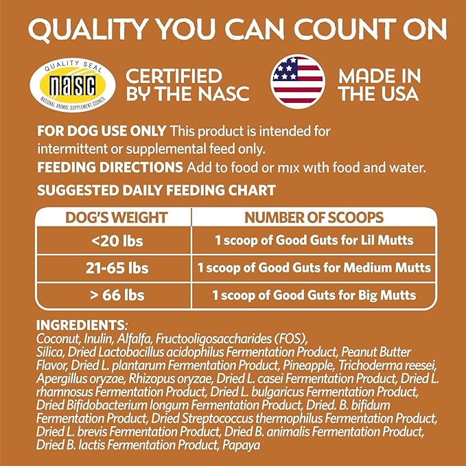 Fidobiotics Good Guts for Big Mutts Probiotic for Dogs, 12 Billion CFUs, 11 Strains, 5 Digestive Enzymes, 2 Prebiotics, Digestive Gut Health for Dogs, Adult & Puppy Probiotics Supplements, Pack of 2