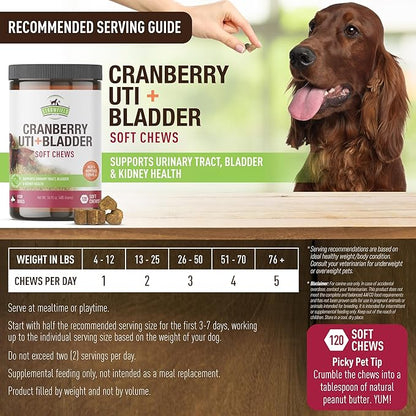 Strawfield Pets Cranberry Bladder & UTI Chews for Dogs D-Mannose + Vitamin C for Urinary Tract Support Peanut Butter Flavored Soft Chews 120 softchews