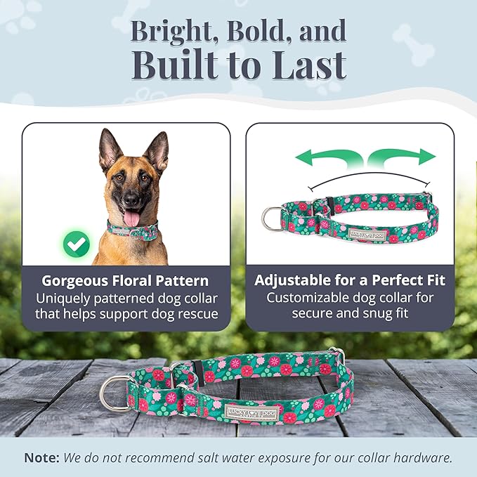 Lucky Love Dog Martingale Dog Collar - Adjustable, No-Slip, Durable, & Soft Webbing Collar for Male and Female Dogs Ideal for Training & Walking - Penny, Large