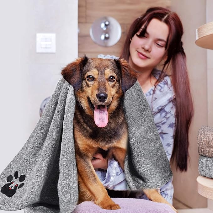 Dogvingpk Dog Towel Super Absorbent Soft Microfiber Pet Bath Grooming Towels for Drying Dogs and Other Pets (M-36" * 28", Grey)