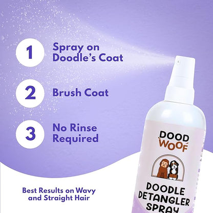 Dood Woof Dog Detangler Spray Dematting for Doodle - Natural Dog Leave in Conditioner Spray for Grooming and Mat Removal, Detangler Spray for Dogs Matted Hair, Puppy Poodle Detangler & Grooming