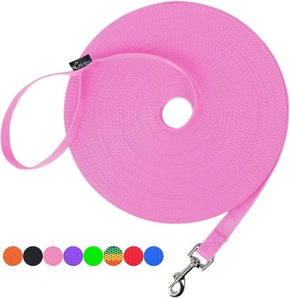 Hi Kiss Dog/Puppy Obedience Recall Training Agility Lead - 15ft 20ft 30ft 50ft 100ft Training Leash - Great for Training, Play, Camping, or Backyard - Pink 100ft