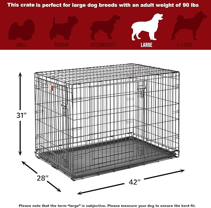 MidWest Homes for Pets 42-Inch LifeStages Crate for Large Breeds, 71-90 lbs, Double Door Folding Dog Crate with Divider Panel, Leak-Proof Tray & Secure Latch, Heavy-Duty & Easy to Assemble