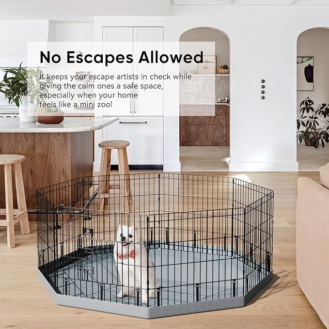 PJYuCien Dog Playpen with Bottom Pad - Metal Foldable Exercise Pen, 8 Panels 24" H x 24" W Indoor Outdoor Pet Fence Puppy Crate Kennel, Gray