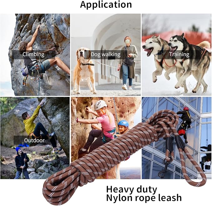Long Dog Leash for Training 15Ft-Reflective Nylon Rope with Swivel Hook-Recall Agility Lead for Large Small Medium Dogs Outside Walking Hiking-Brown