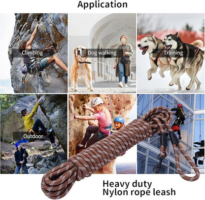 Long Dog Leash for Training 30Ft-Reflective Nylon Rope with Swivel Hook-Recall Agility Lead for Large Small Medium Dogs Outside Walking Hiking-Brown